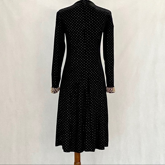 Tahari Long Sleeve Gold Studded Velour Dress - Picture 6 of 12